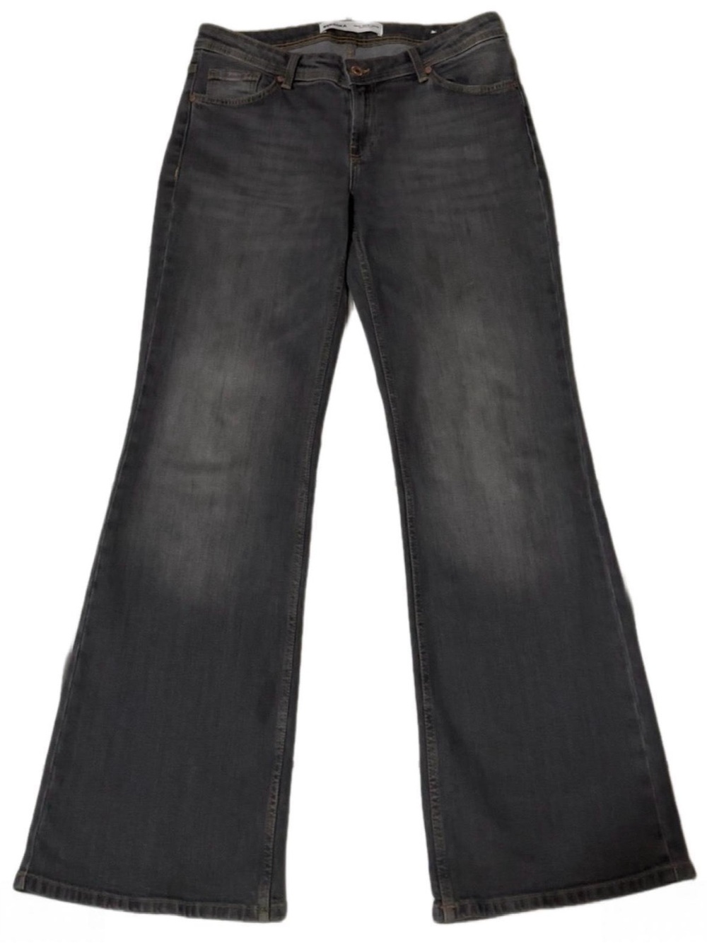 Bershka Faded Black Wide-Leg Flare Jeans, Size  6